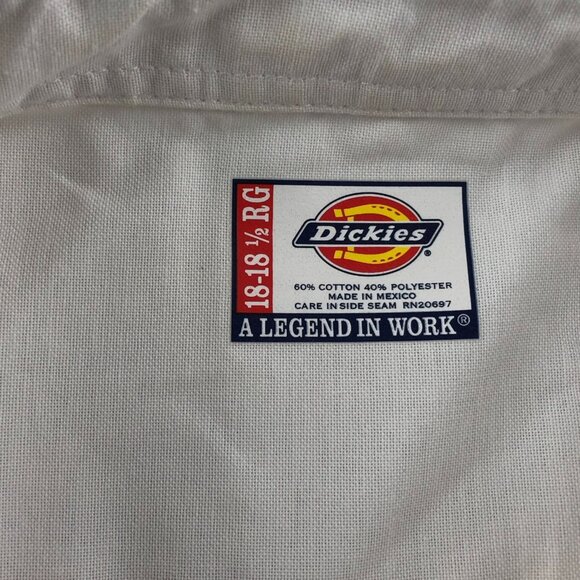 Dickies Mens Work Dress Shirt Size 18-18.5 Neck White Long Sleeve Button-Down - Picture 5 of 12